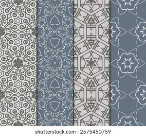set of Seamless texture of floral decorative ornament. Vector illustration. For the interior design, printing