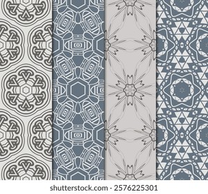 set of Seamless texture of floral decorative ornament. Vector illustration. For the interior design, printing