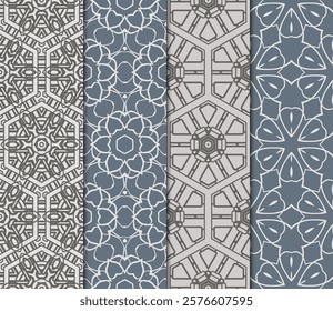 set of Seamless texture of floral decorative ornament. Vector illustration. For the interior design, printing