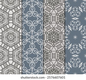 set of Seamless texture of floral decorative ornament. Vector illustration. For the interior design, printing