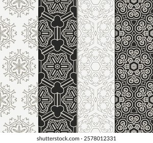 set of Seamless texture of floral decorative ornament. Vector illustration. For the interior design, printing