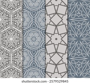 set of Seamless texture of floral decorative ornament. Vector illustration. For the interior design, printing