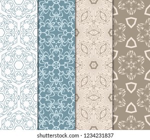Set Of Seamless Texture Of Floral Ornament. Vector Illustration. For The Interior Design, Printing, Web And Textile.