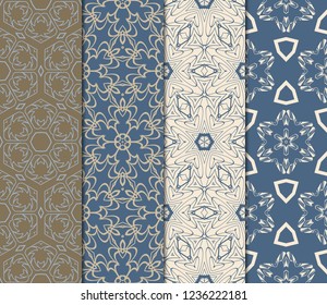 Set Of Seamless Texture Of Floral Ornament. Vector Illustration. For The Interior Design, Printing, Web And Textile.