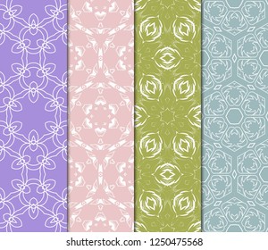 Set Of Seamless Texture Of Floral Ornament. Vector Illustration. For The Interior Design, Printing, Web And Textile.