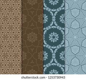 Set Of Seamless Texture Of Floral Ornament. Vector Illustration. For The Interior Design, Printing, Web And Textile.