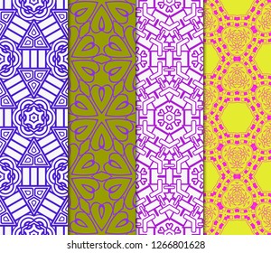 Set Of Seamless Texture Of Floral Ornament. Vector Illustration. For The Interior Design, Printing, Web And Textile