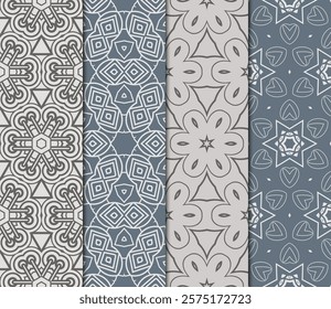 set of Seamless texture of floral ornament. Vector illustration. For the interior design, printing, web and textile