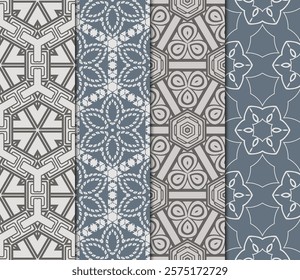 set of Seamless texture of floral ornament. Vector illustration. For the interior design, printing, web and textile