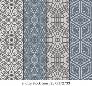 set of Seamless texture of floral ornament. Vector illustration. For the interior design, printing, web and textile