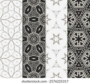 set of Seamless texture of floral ornament. Vector illustration. For the interior design, printing, web and textile