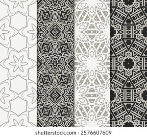 set of Seamless texture of floral ornament. Vector illustration. For the interior design, printing, web and textile