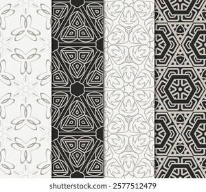 set of Seamless texture of floral ornament. Vector illustration. For the interior design, printing, web and textile