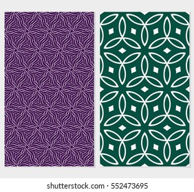 set of Seamless texture floral ornament. Vector illustration. For the interior design, printing, web and textile. purple, green background