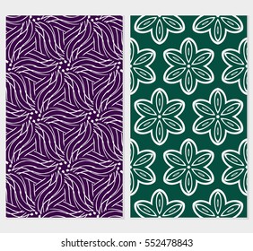 set of Seamless texture floral ornament. Vector illustration. For the interior design, printing, web and textile. purple, green background