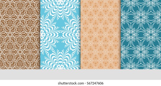 set of Seamless texture of floral ornament. Vector illustration. For the interior design, printing, web and textile