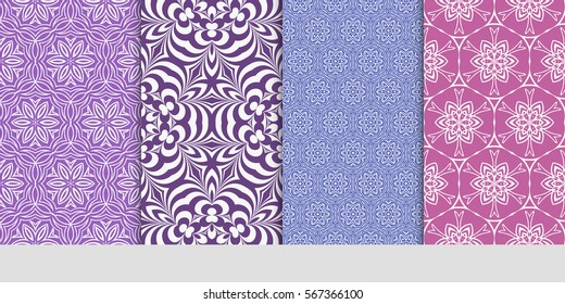 set of Seamless texture of floral ornament. Vector illustration. For the interior design, printing, web and textile