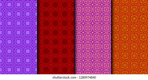 Set Of Seamless Texture Of Geometric Ornament. Vector Illustration. For The Interior Design, Printing, Web And Textile