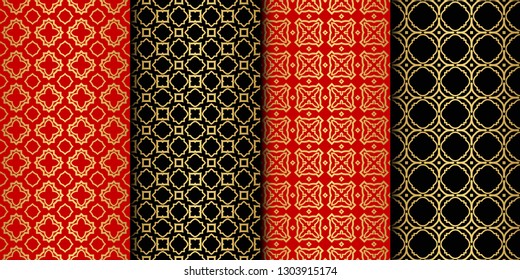 Set Of Seamless Texture Of Geometric Ornament. Vector Illustration. For The Interior Design, Printing, Web And Textile