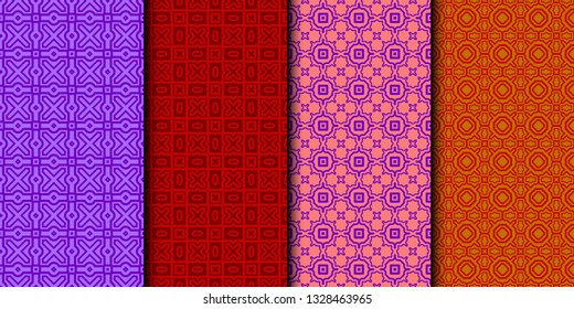 Set Of Seamless Texture Of Geometric Ornament. Vector Illustration. For The Interior Design, Printing, Web And Textile
