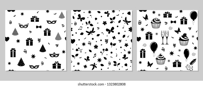 Set of seamless texture - Holidays, cheerful events. Eps10 vector pattern.