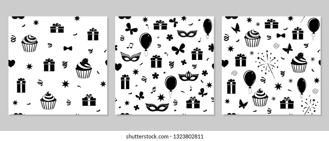 Set of seamless texture - Holidays, cheerful events. Eps10 vector pattern.