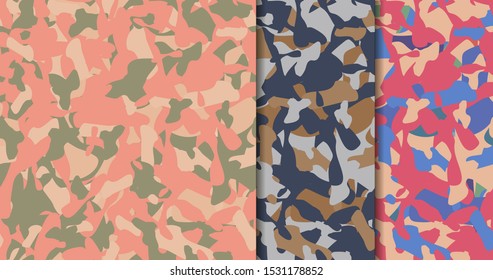 Set of seamless texture pattern. Military fashion camouflage. Abstract vector for print on fabric, textile or paper.