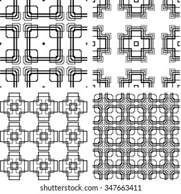 Set of seamless texture of repeating elements of geometric shapes and lines.