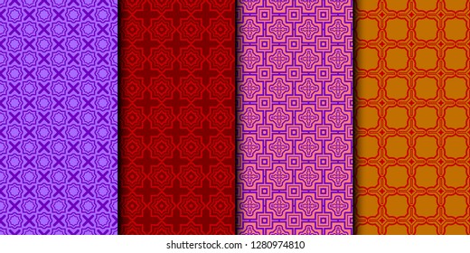 Set Of Seamless Texture Of retro geometric Ornament. Vector Illustration. For The Interior Design, Printing, Web And Textile