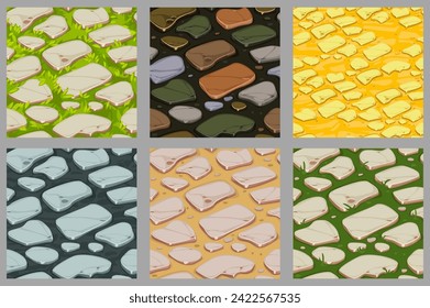 Set of Seamless texture of stone in isometry for game assets