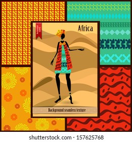 Set of seamless textures with African woman