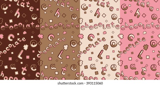 Set of seamless textures of chocolate. For white, milk, dark chocolate and strawberry. It can be used for packing chocolate, wrapping paper, fills