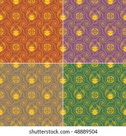 set of seamless textures in egyptian style with scarab