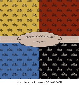 Set of seamless textures. Retro style. Set of vector pictures of bikes.