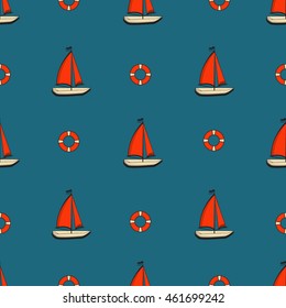 Set of seamless textures. Retro style. Set of vector pictures of boats.