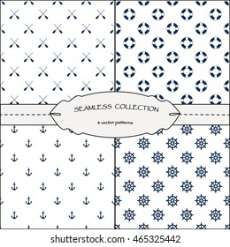 Set of seamless textures. Retro style. Set of vector marine pictures.