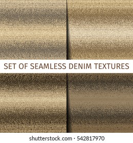 Set of seamless textures with sand color denim with different saturation and worn middle part
