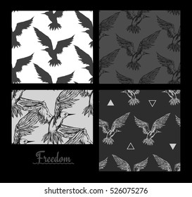 Set Of Seamless Textures With Seagulls / Flying Gull / Soaring Birds / Repeated Pattern. It Can Be Used As Wallpaper, Upholstery, Wrapping, Fabric Or Your Design.