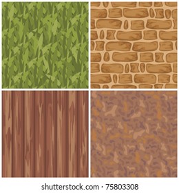 set of seamless textures: stone, brick, wood, grass