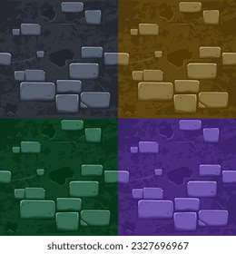 Set seamless Textures stone. Cartoon old brick wall texture for 2D game