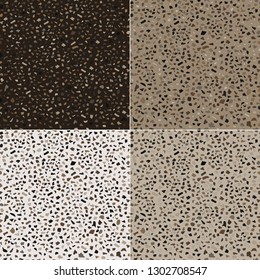 Set of seamless textures of terrazzo stone of light and dark colors. Vector