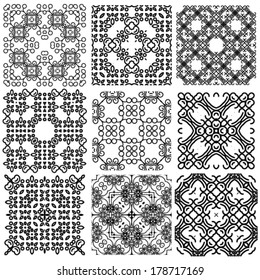 Set of seamless (tile, pattern) vintage design elements. Abstract backgrounds. Vector illustration.