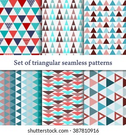 Set of seamless triangle pattern. Colorful abstract texture. Geometric hipster retro background EPS 10