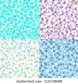 Set of seamless triangle patterns. Pretty colors. Abstract geometric wallpaper of the surface. Cute background. Print for polygraphy, posters, t-shirts and textiles. 