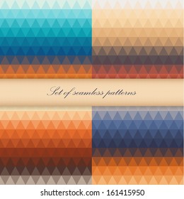 Set of seamless triangle patterns in warm colors. Vector illustration