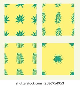 Set of seamless tropical pattern green palm leaves on a yellow background. Tropical collection. For summer designs, fabrics, wallpapers, and packaging. - Powered by Shutterstock - Get 15% off with code: PIKWIZARD15