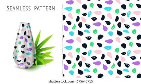 A set of  seamless unique patterns, demonstrated on ceramic vase.  