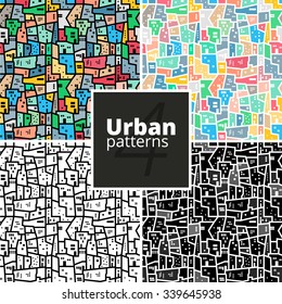 Set of seamless urban patterns. Pack of vector modern geometric texture for web or print.  