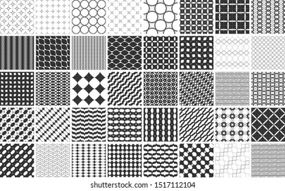 Set of seamless vector 40 geometric patterns. Collection of monochrome repeat backgrounds for fabric, textile, cover, wrapping etc. 10 eps design.