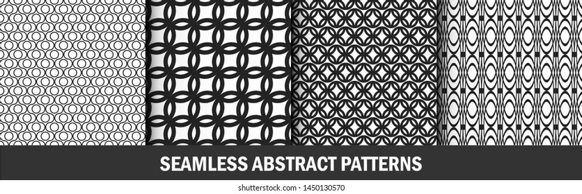 Set of seamless vector abstract patterns. Collection of black and white geometrical backgrounds 10 eps. For design, fabric, textile, web, cover, wrapping.